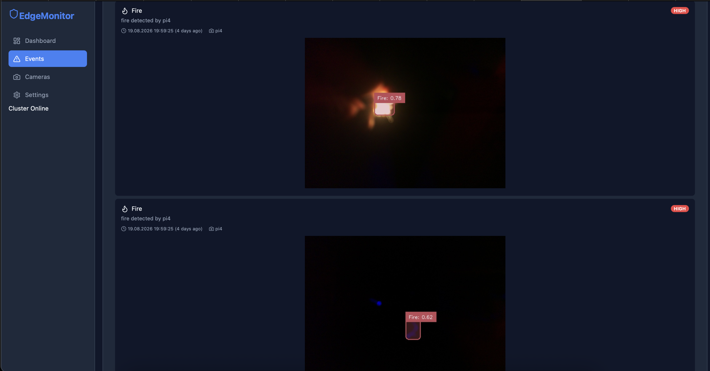 Screenshot: Dashboard showing a real event